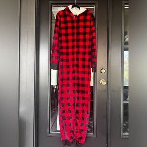 Buffalo Plaid Adult Christmas Onesie With Hood